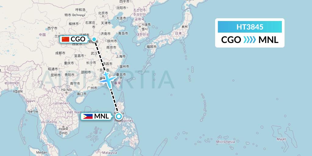 HT3845 Ningxia Cargo Airlines CO.,LTD Flight Map: Zhengzhou to Manila
