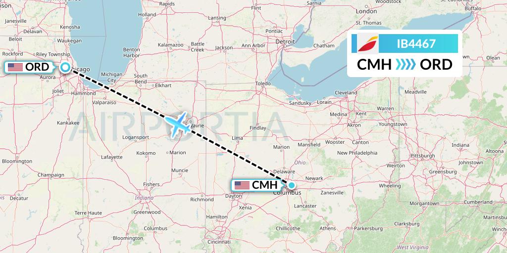 IB4467 Iberia Flight Map: Columbus to Chicago