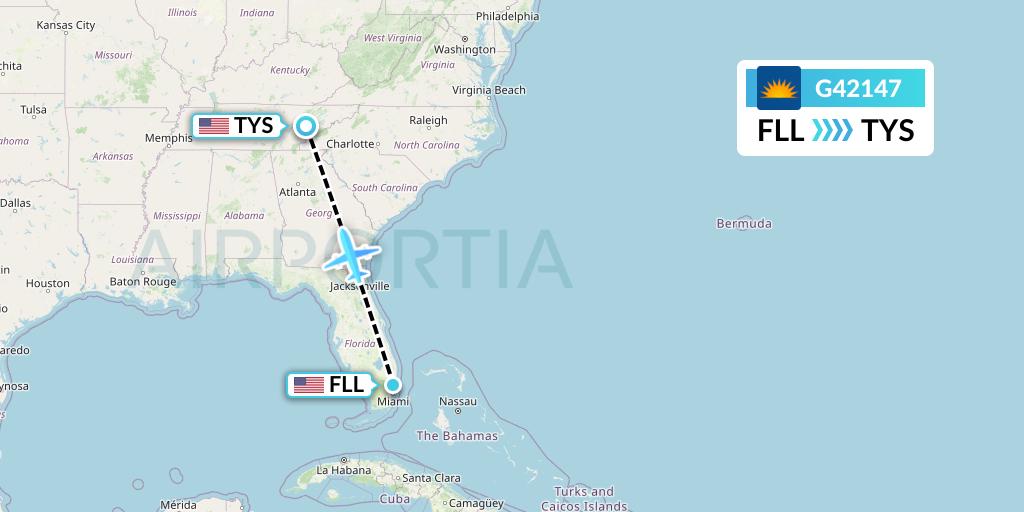 G42147 Allegiant Air Flight Map: Fort Lauderdale to Knoxville