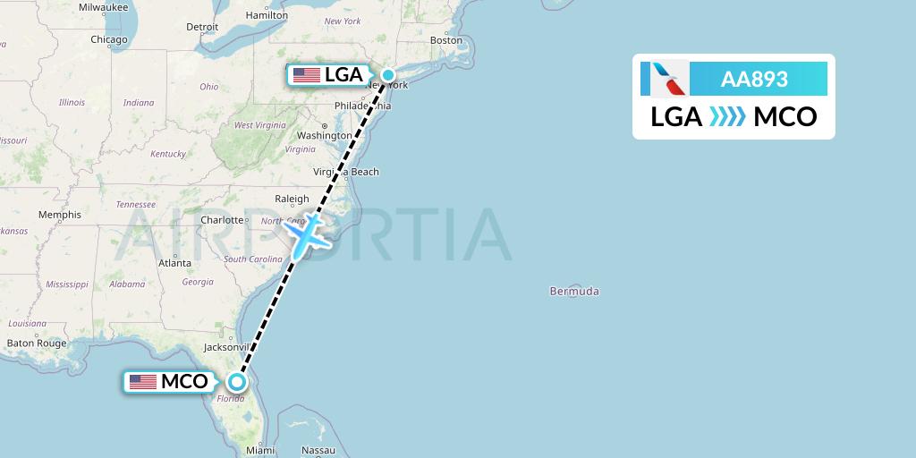 AA893 American Airlines Flight Map: New York to Orlando