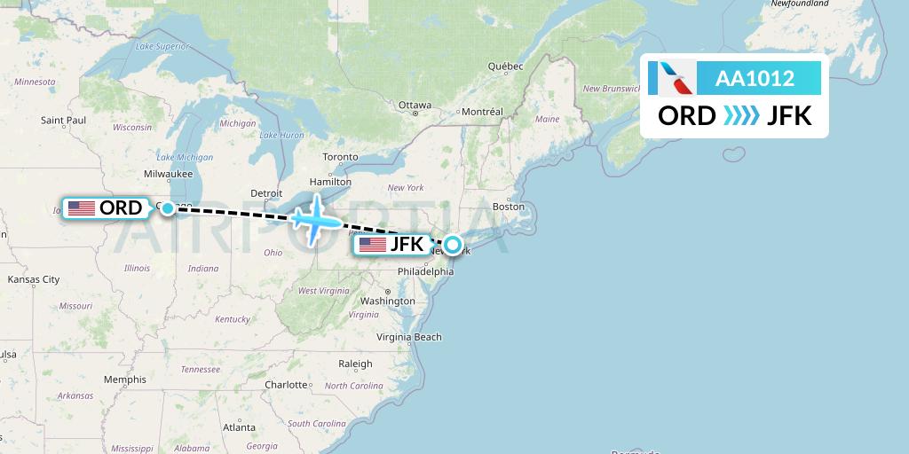 AA1012 American Airlines Flight Map: Chicago to New York