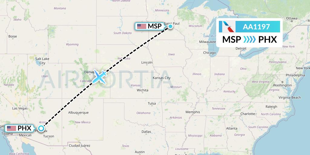 AA1197 American Airlines Flight Map: Minneapolis to Phoenix