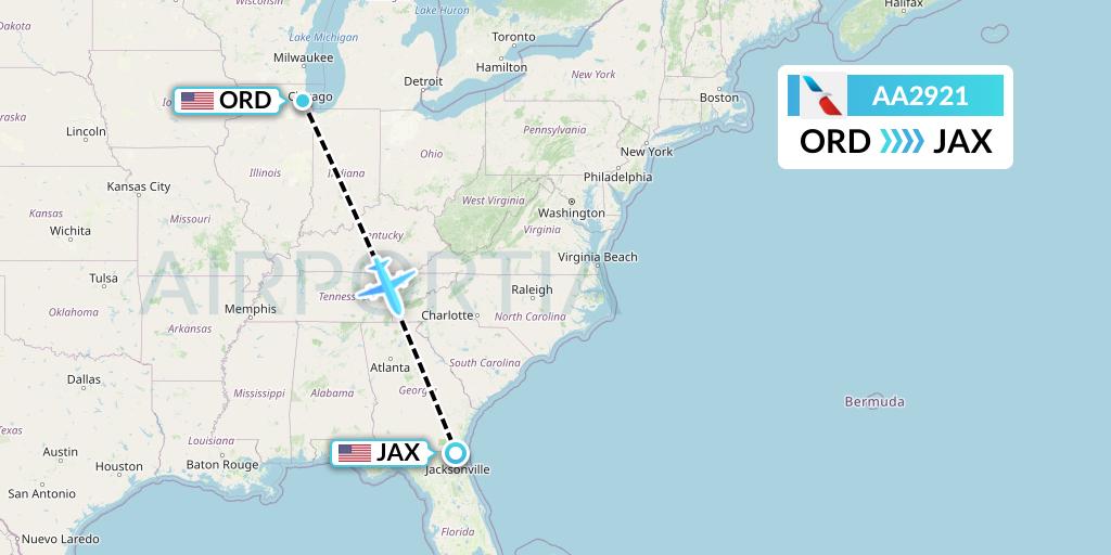 AA2921 American Airlines Flight Map: Chicago to Jacksonville