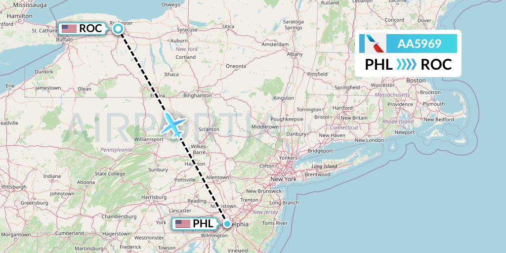 AA5969 American Airlines Flight Map: Philadelphia to Rochester