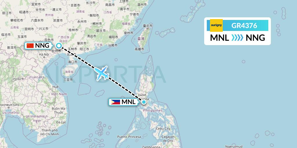 GR4376 Aurigny Air Services Flight Map: Manila to Nanning