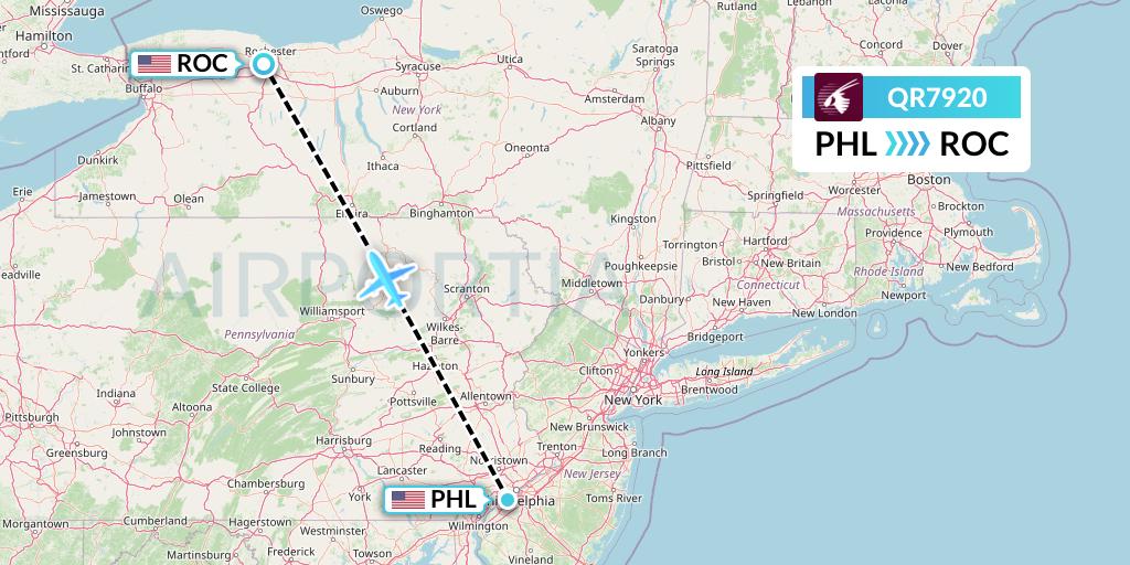 QR7920 Qatar Airways Flight Map: Philadelphia to Rochester
