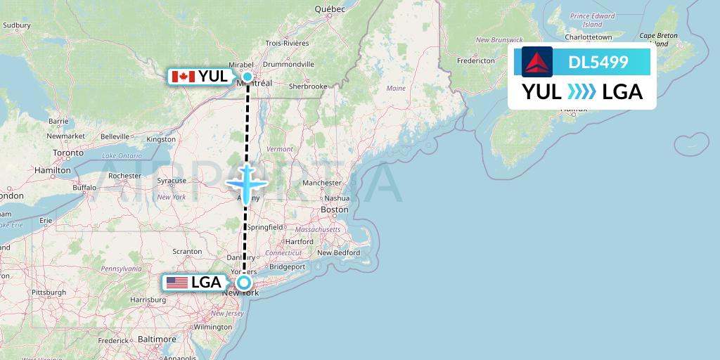 DL5499 Delta Air Lines Flight Map: Montreal to New York