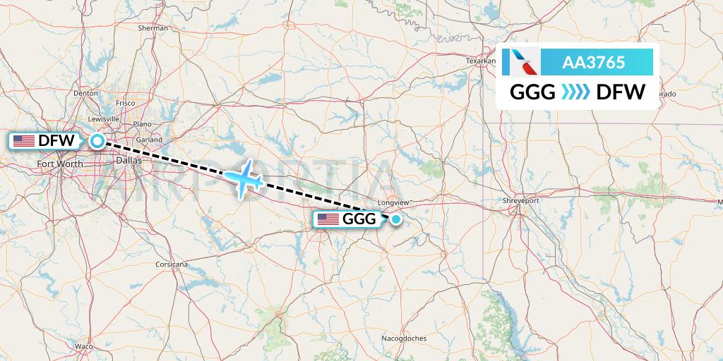AA3765 American Airlines Flight Map: Longview to Dallas
