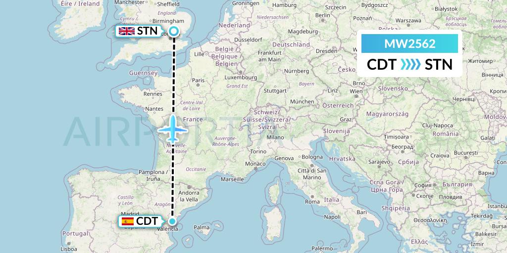 MW2562 Mokulele Flight Service Flight Map: Castellon de la Plana to London