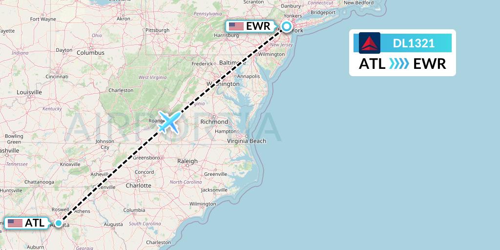 DL1321 Delta Air Lines Flight Map: Atlanta to New York