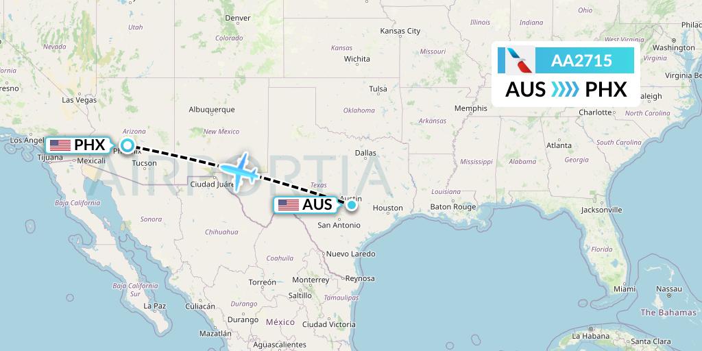 AA2715 American Airlines Flight Map: Austin to Phoenix