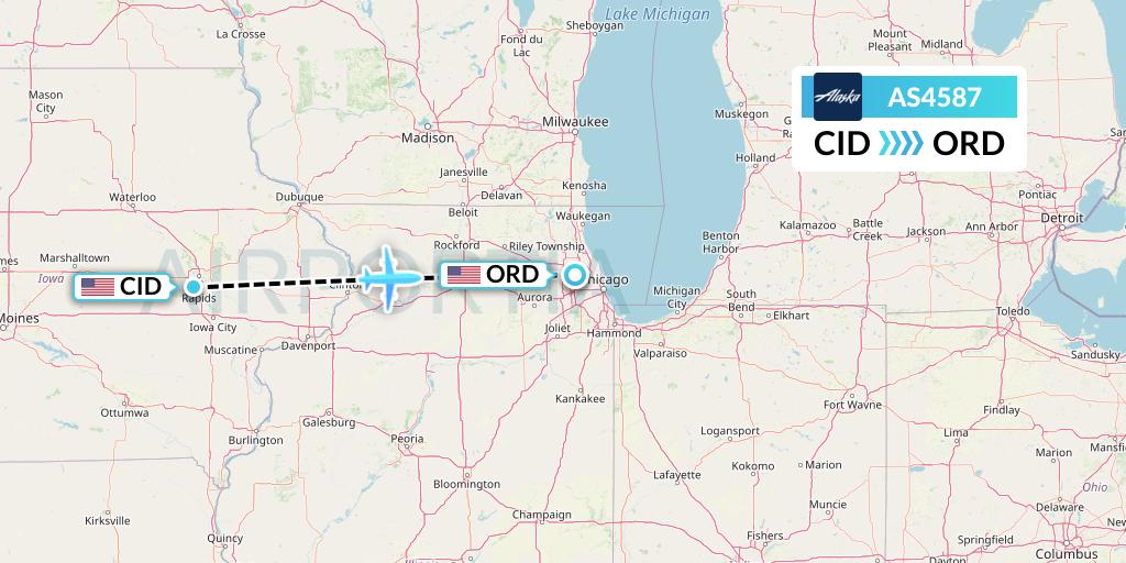 AS4587 Alaska Airlines Flight Map: Cedar Rapids to Chicago