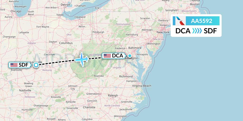 AA5592 American Airlines Flight Map: Washington to Louisville