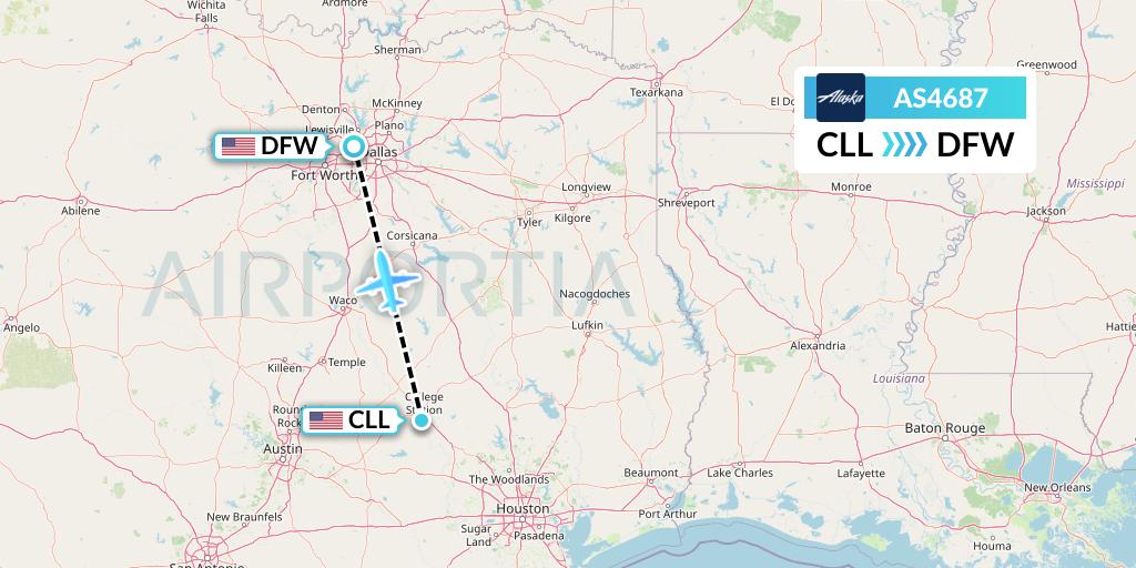 AS4687 Alaska Airlines Flight Map: College Station to Dallas