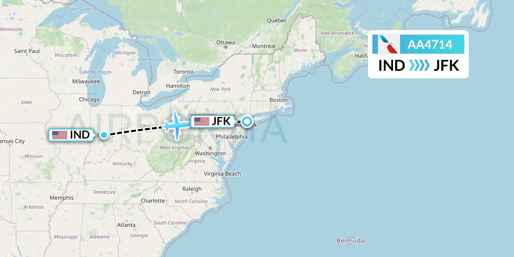 AA4714 American Airlines Flight Map: Indianapolis to New York