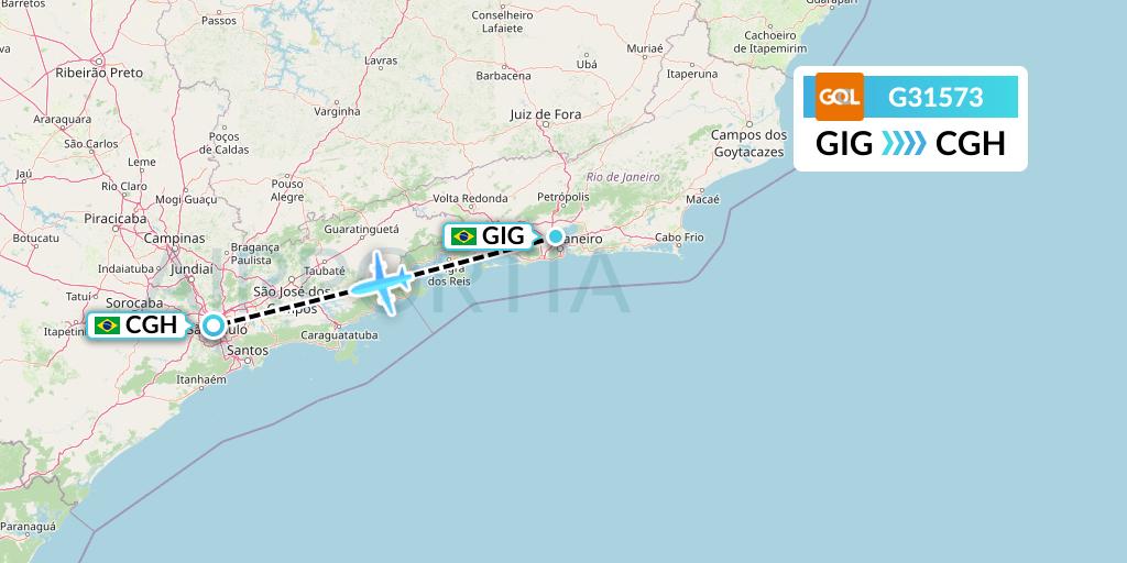 G31573 GOL Transportes Aeros Flight Map: Rio de Janeiro to Sao Paulo