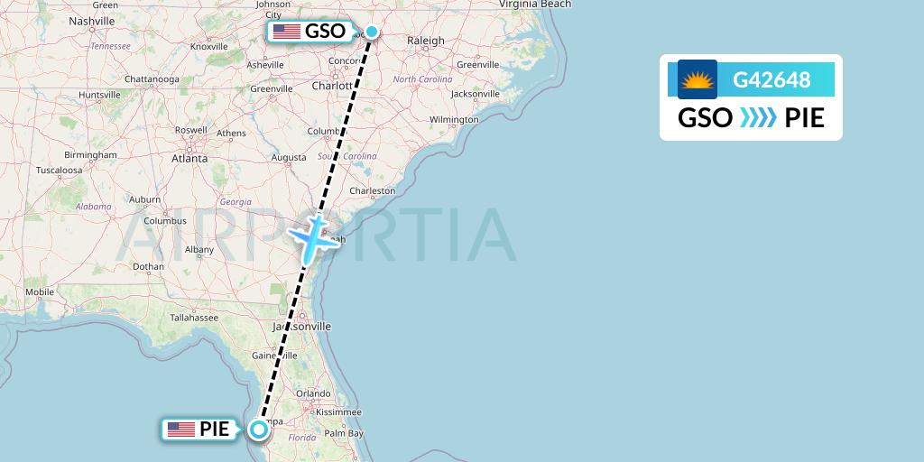 G42648 Allegiant Air Flight Map: Greensboro to St. Petersburg