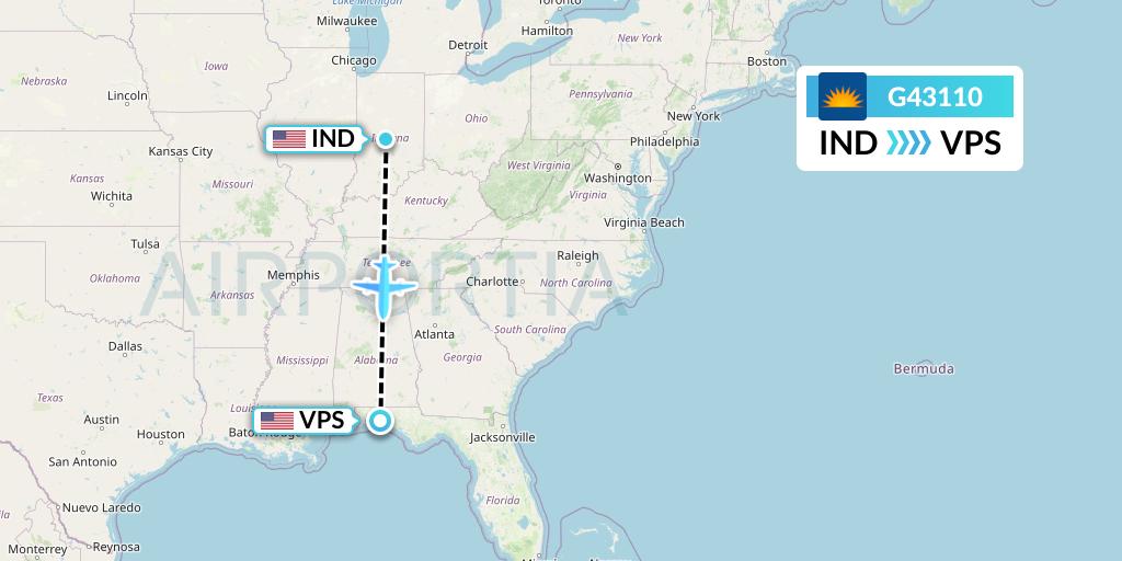 G43110 Allegiant Air Flight Map: Indianapolis to Valparaiso