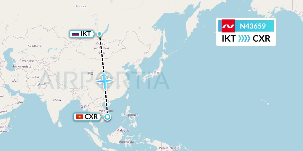 N43659 Nordwind Airlines Flight Map: Irkutsk to Nha Trang