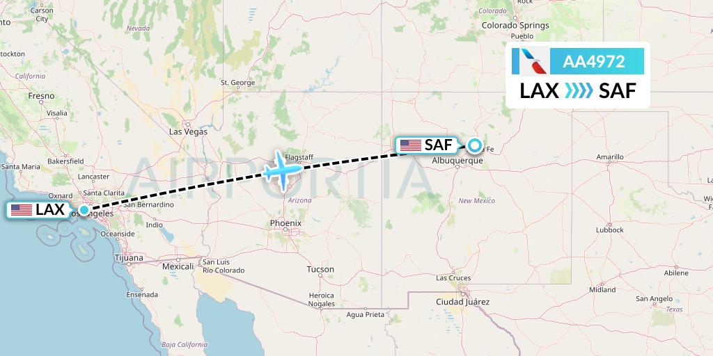 AA4972 American Airlines Flight Map: Los Angeles to Santa Fe