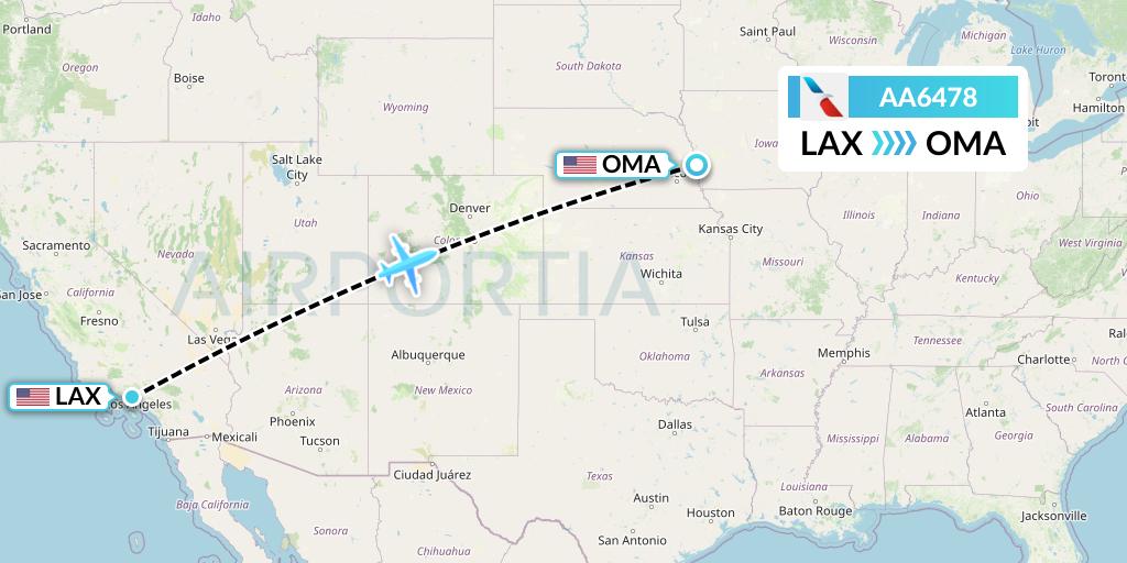 AA6478 American Airlines Flight Map: Los Angeles to Omaha