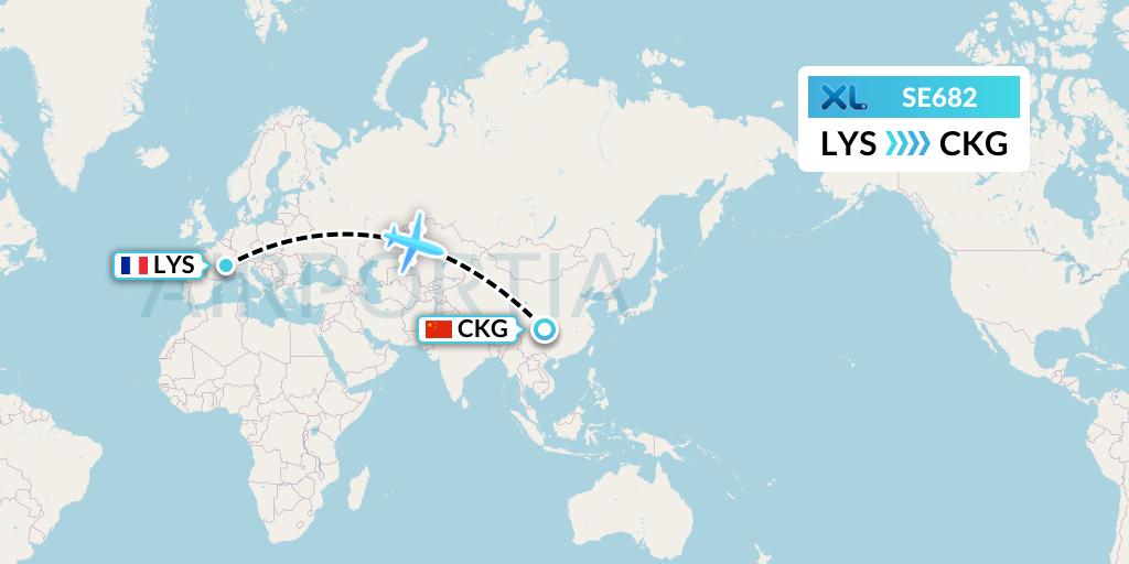 SE682 XL Airways France Flight Map: Lyon to Chongqing