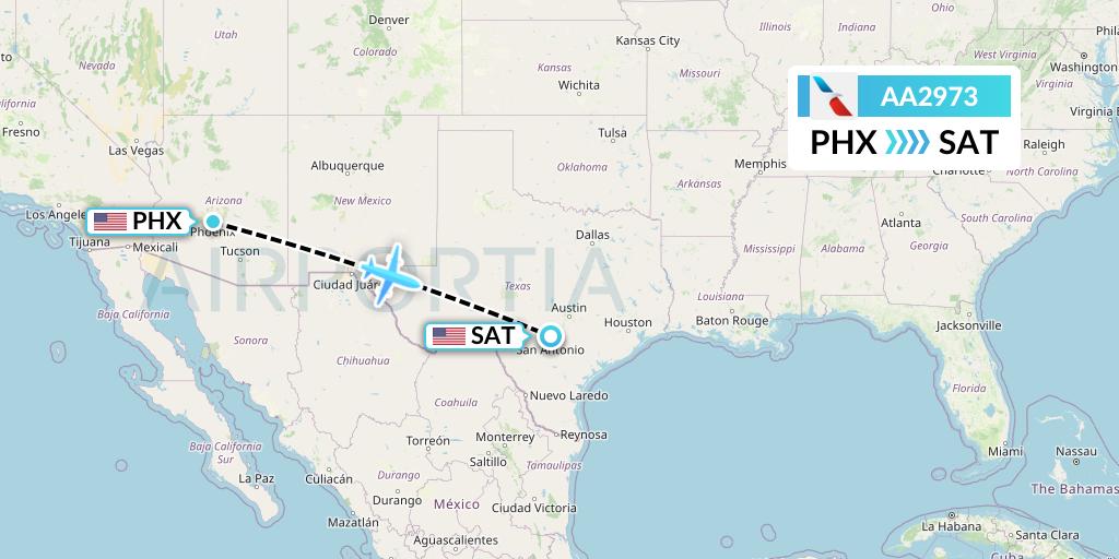 AA2973 American Airlines Flight Map: Phoenix to San Antonio