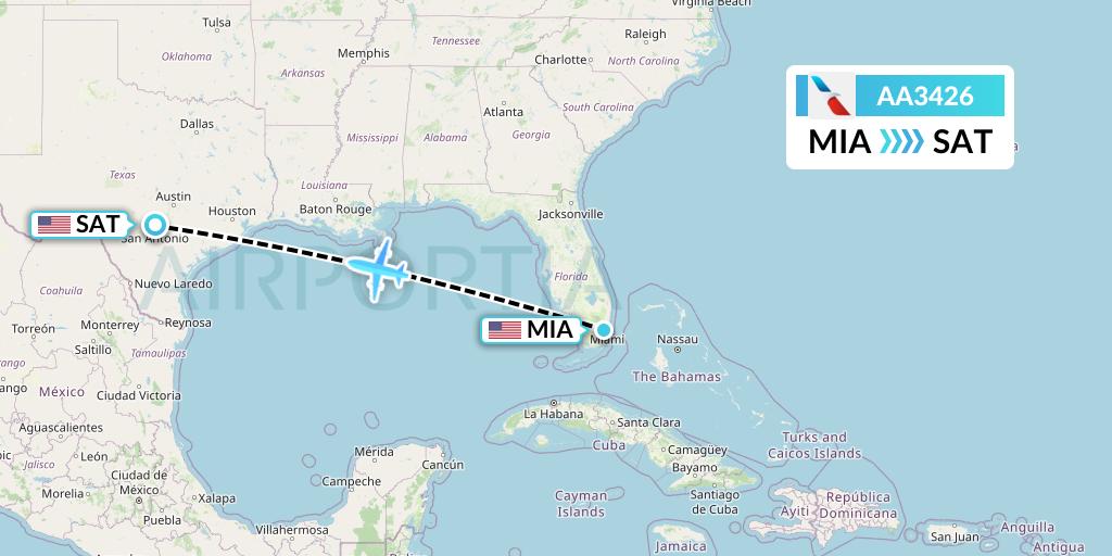 AA3426 American Airlines Flight Map: Miami to San Antonio
