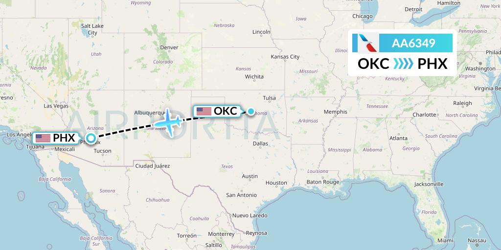 AA6349 American Airlines Flight Map: Oklahoma City to Phoenix