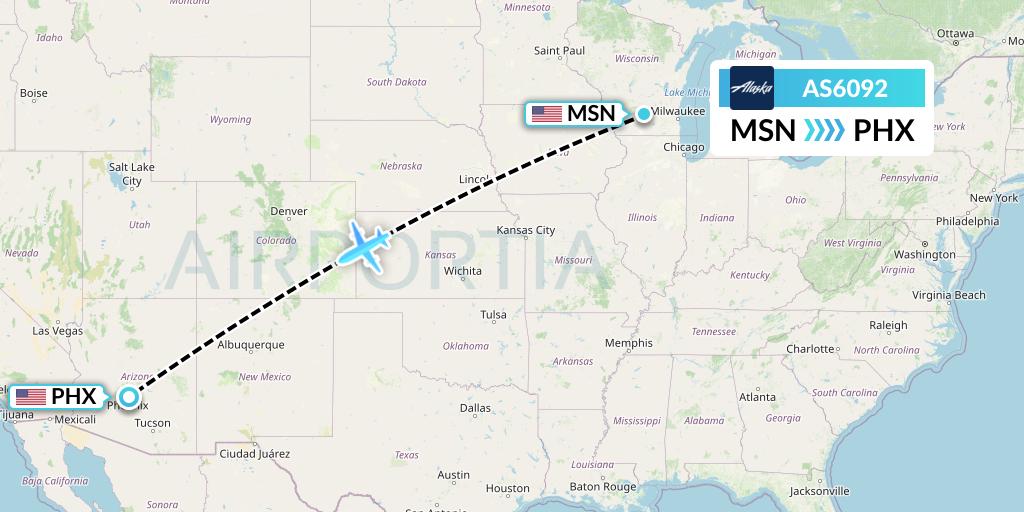 AS6092 Alaska Airlines Flight Map: Madison to Phoenix