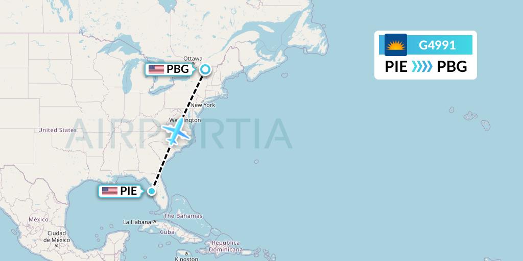 G4991 Allegiant Air Flight Map: St. Petersburg to Plattsburgh