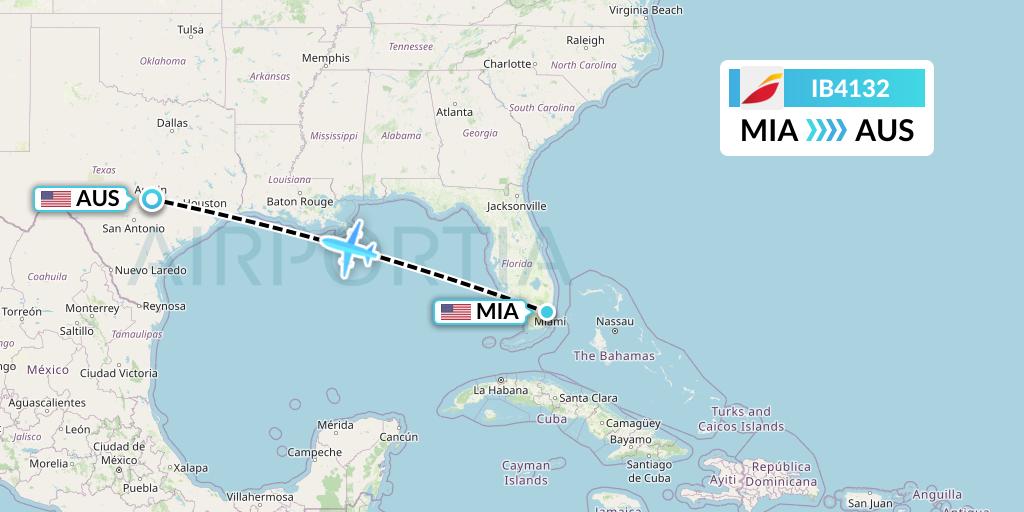 IB4132 Iberia Flight Map: Miami to Austin