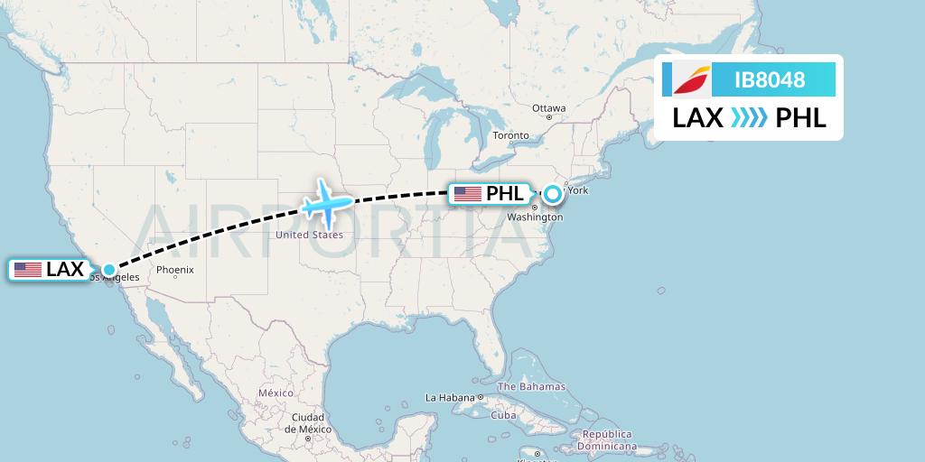 IB8048 Iberia Flight Map: Los Angeles to Philadelphia