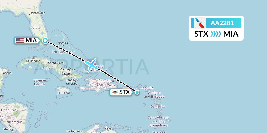 AA2281 American Airlines Flight Map: St. Croix to Miami