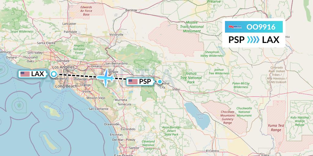 OO9916 SkyWest Airlines Flight Map: Palm Springs to Los Angeles