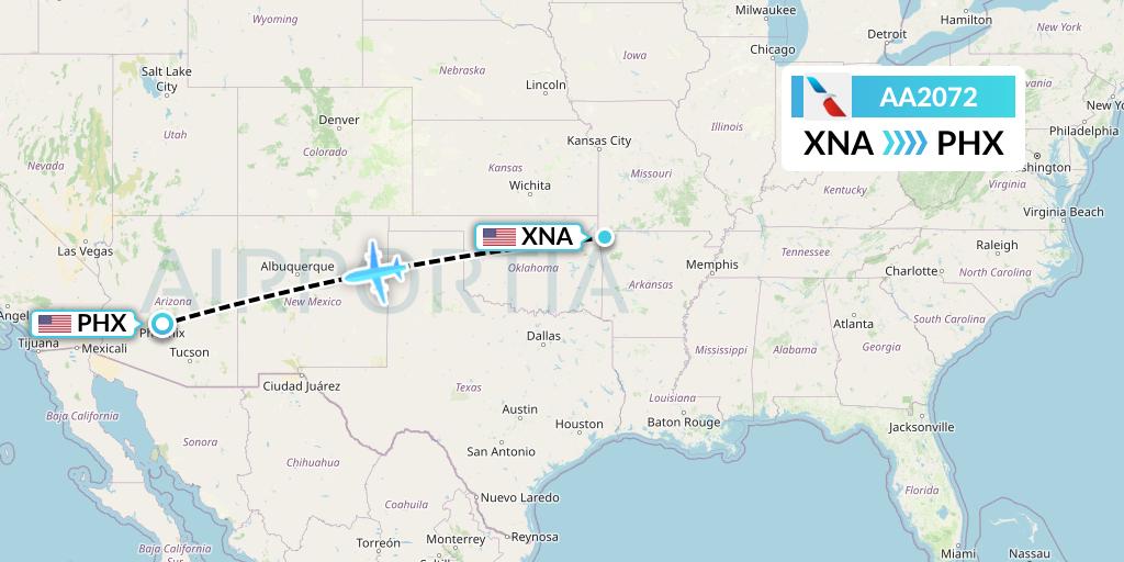 AA2072 American Airlines Flight Map: Bentonville to Phoenix