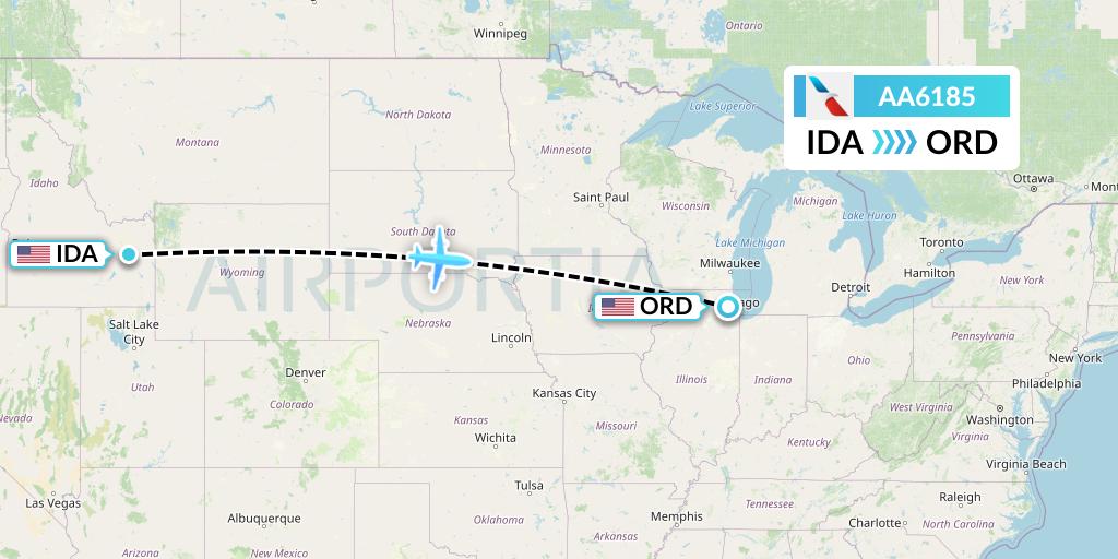 AA6185 American Airlines Flight Map: Idaho Falls to Chicago