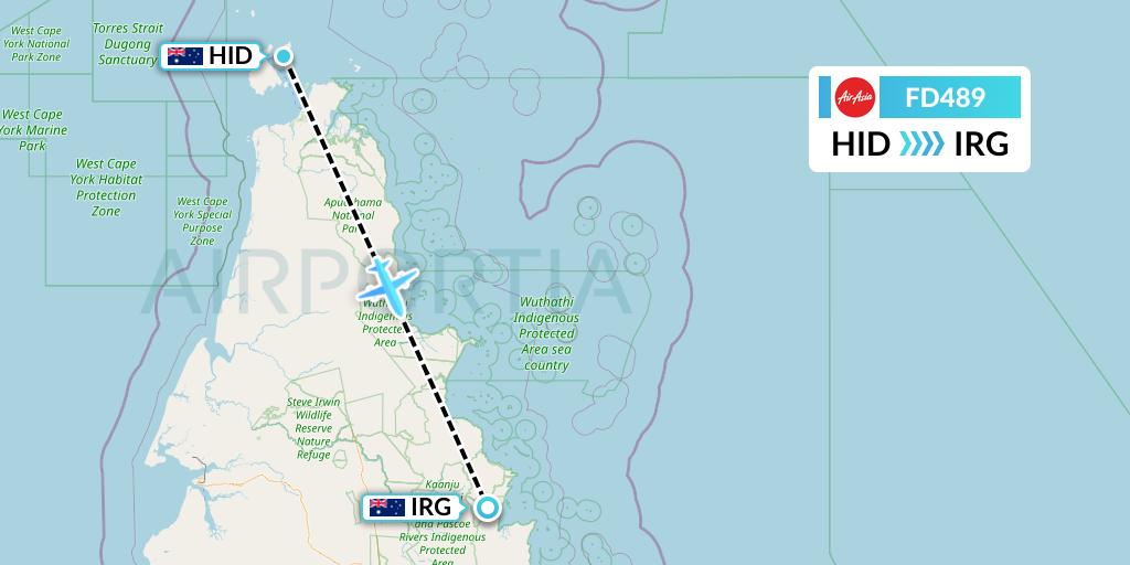 FD489 Thai AirAsia Flight Map: Horn Island to Australia