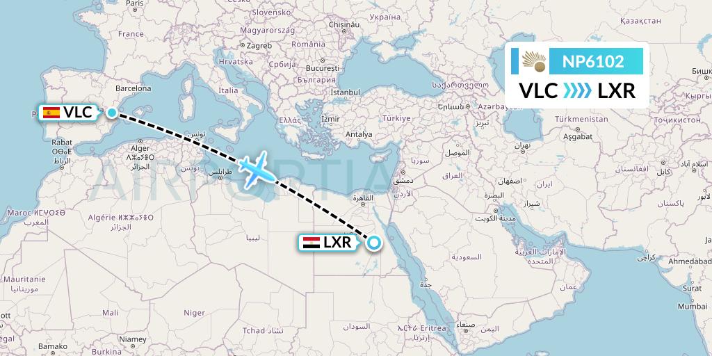 NP6102 Nile Air Flight Map: Valencia to Luxor