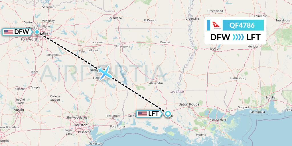 QF4786 Qantas Flight Map: Dallas to Lafayette