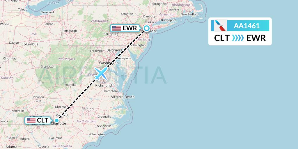AA1461 American Airlines Flight Map: Charlotte to New York