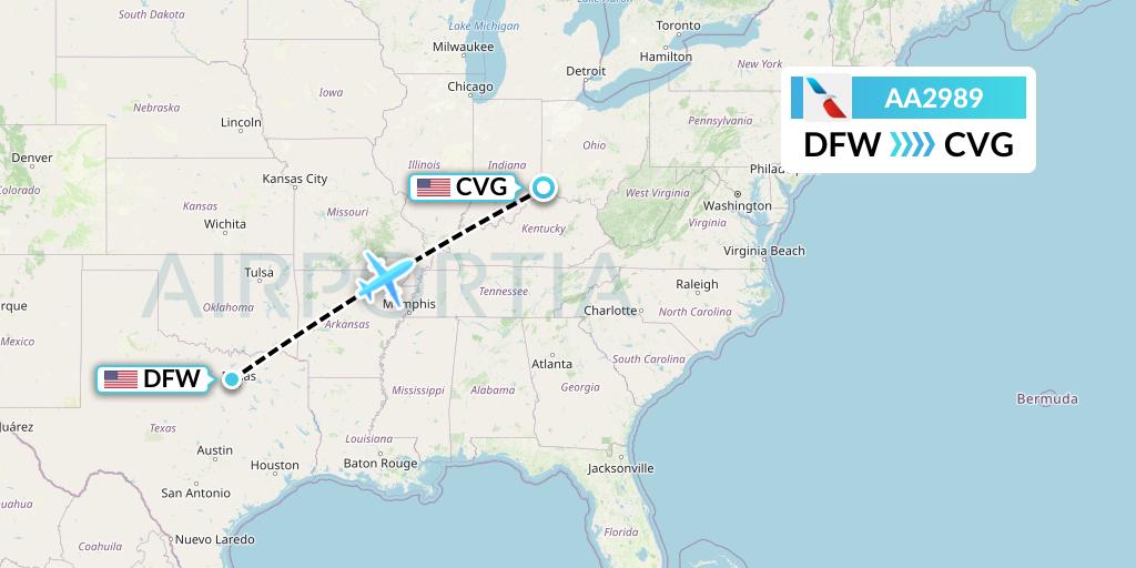 AA2989 American Airlines Flight Map: Dallas to Cincinnati