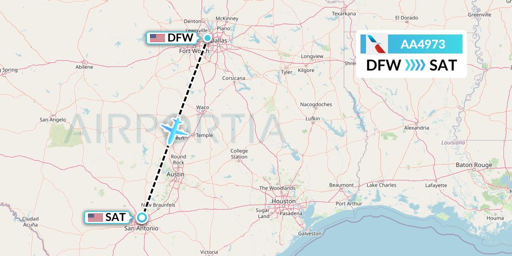 AA4973 American Airlines Flight Map: Dallas to San Antonio