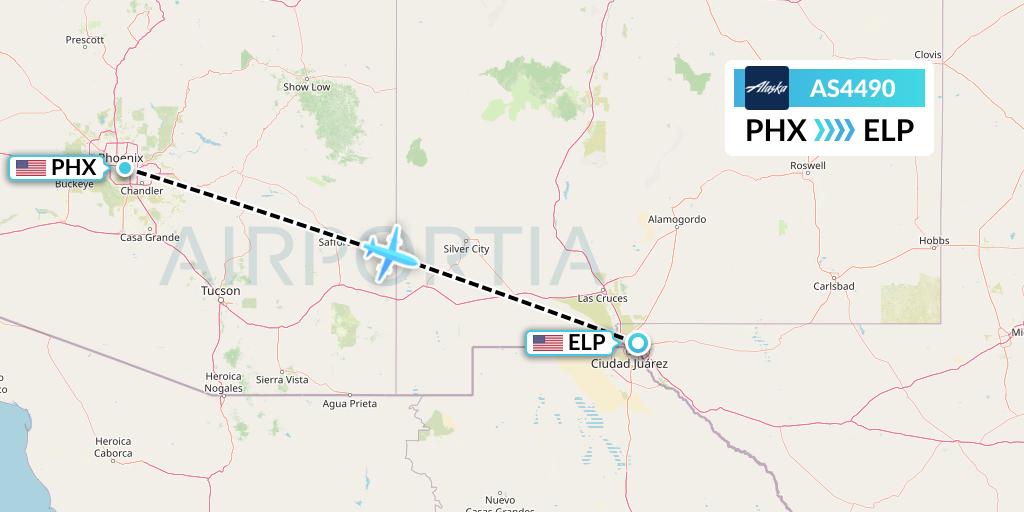 AS4490 Alaska Airlines Flight Map: Phoenix to El Paso
