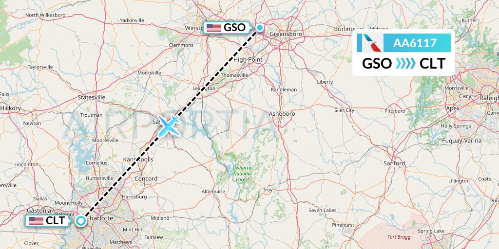 AA6117 American Airlines Flight Map: Greensboro to Charlotte