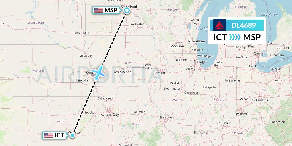DL4689 Delta Air Lines Flight Map: Wichita to Minneapolis