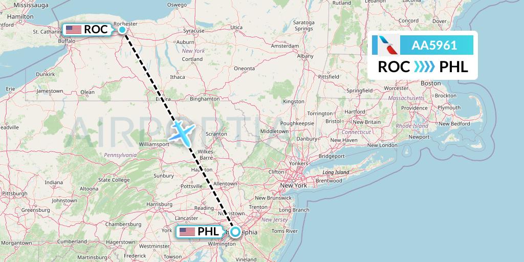 AA5961 American Airlines Flight Map: Rochester to Philadelphia
