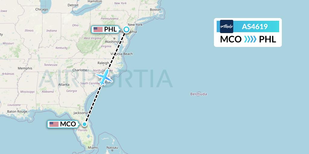 AS4619 Alaska Airlines Flight Map: Orlando to Philadelphia