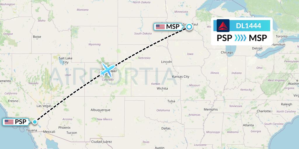 DL1444 Delta Air Lines Flight Map: Palm Springs to Minneapolis