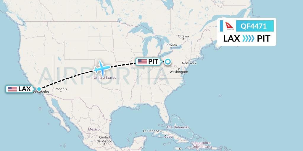 QF4471 Qantas Flight Map: Los Angeles to Pittsburgh